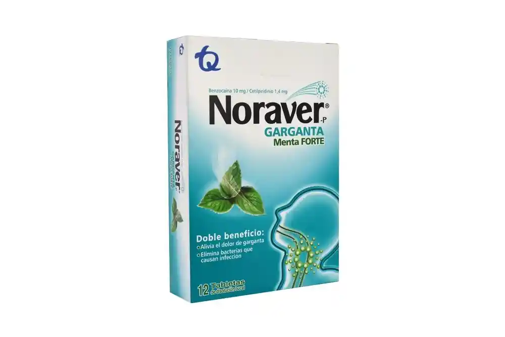 Noraver Garganta Menta Forte | Benzocaina + Cetilpiridinio | 10 + 1.4 Mg | - Tableta De Disolucion Bucal | Oral | Sobre X 6| Tecnoquimicas