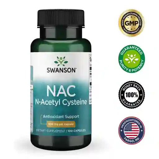 Swanson Nac N-acetyl Cysteine Soporte Hepático Respiratorio Antioxidante 600 Mg 100 Capsulas