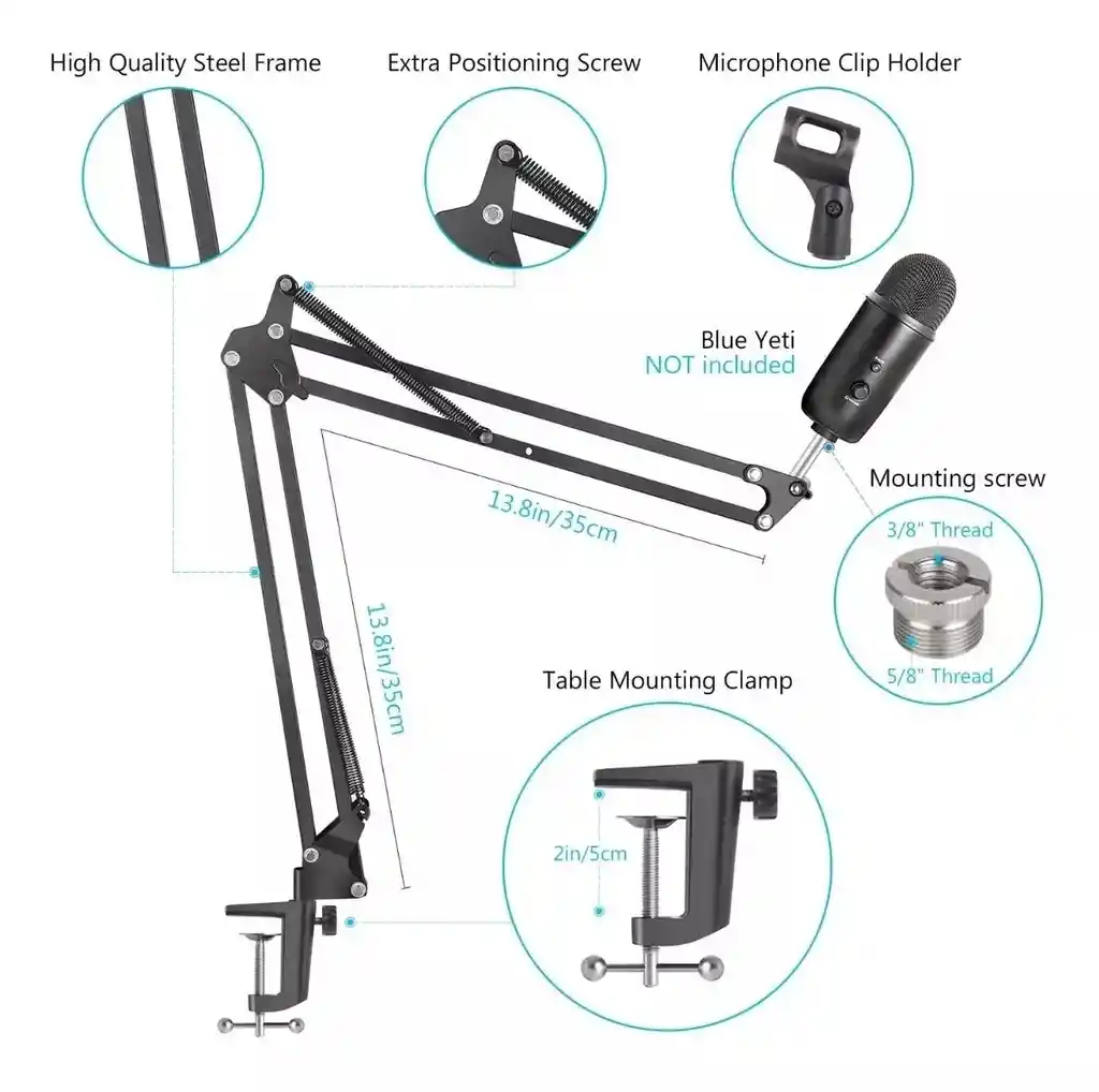 Soporte Brazo Para Microfono Oscilante Ajustable Negro