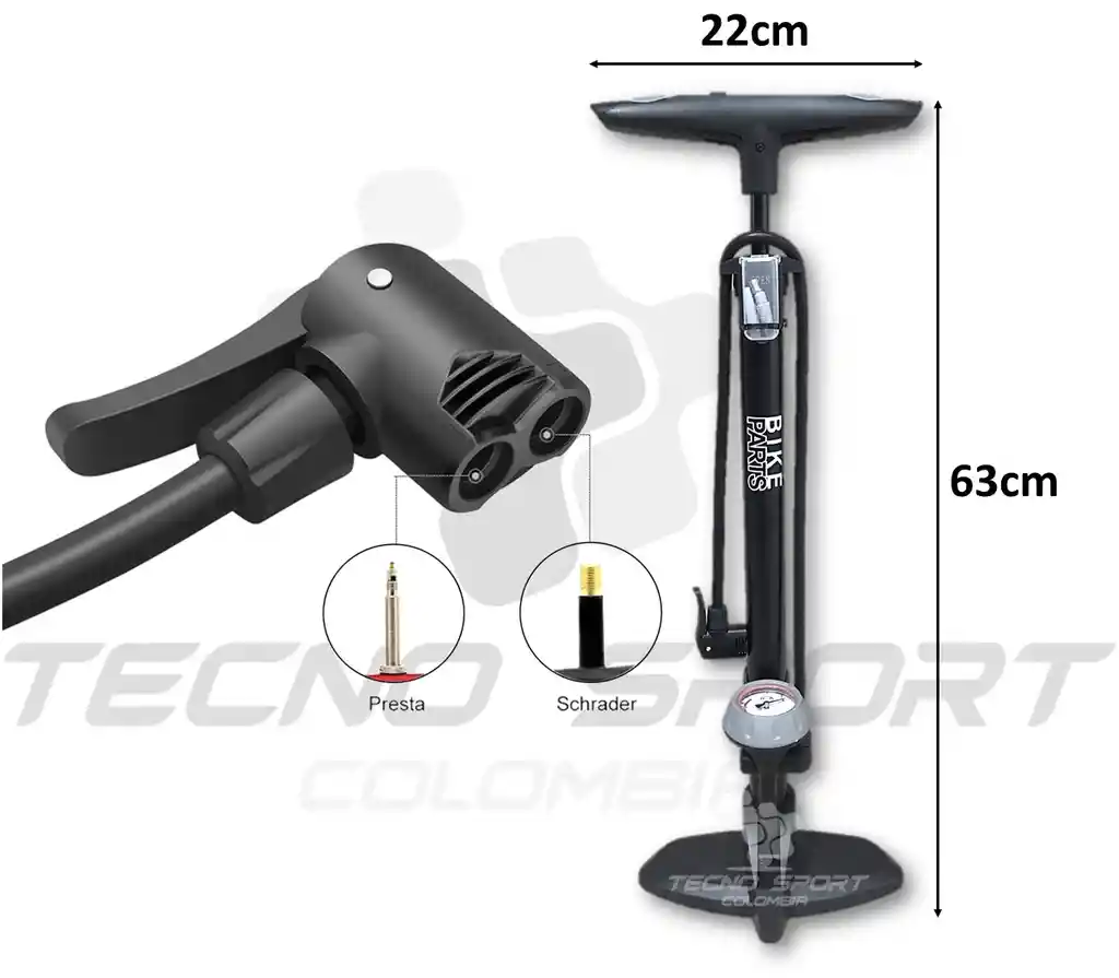 Inflador Bicicleta Bomba Piso Manómetro Válvula Universa