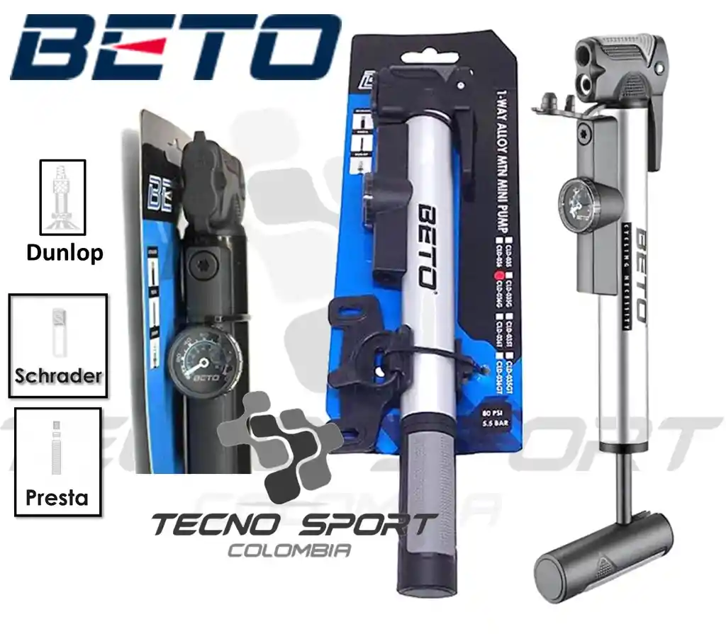 Inflador Beto Mini Bomba Aire Bicicleta 80 Psi Con Manometr