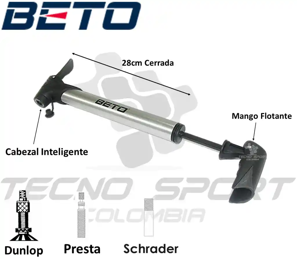 Inflador Beto Bomba Aire Bicicleta 80psi Valvula Inteligente