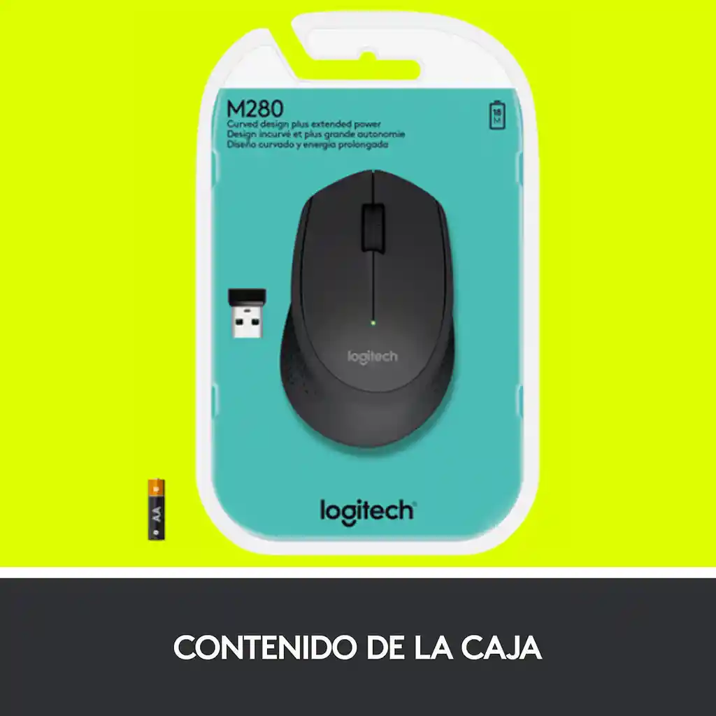 Mouse Inalámbrico Logitech M280 Diseño Curvo Total Comfort - Negro