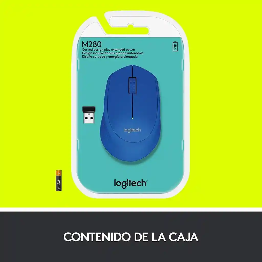 Mouse Inalámbrico Logitech M280 Diseño Curvo Total Comfort - Azul