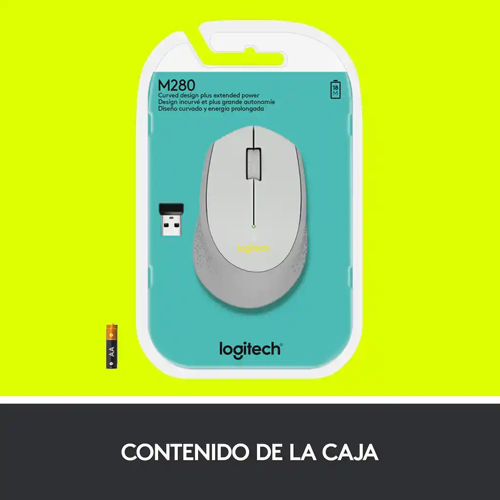 Mouse Inalámbrico Logitech M280 Diseño Curvo Total Comfort - Plateado