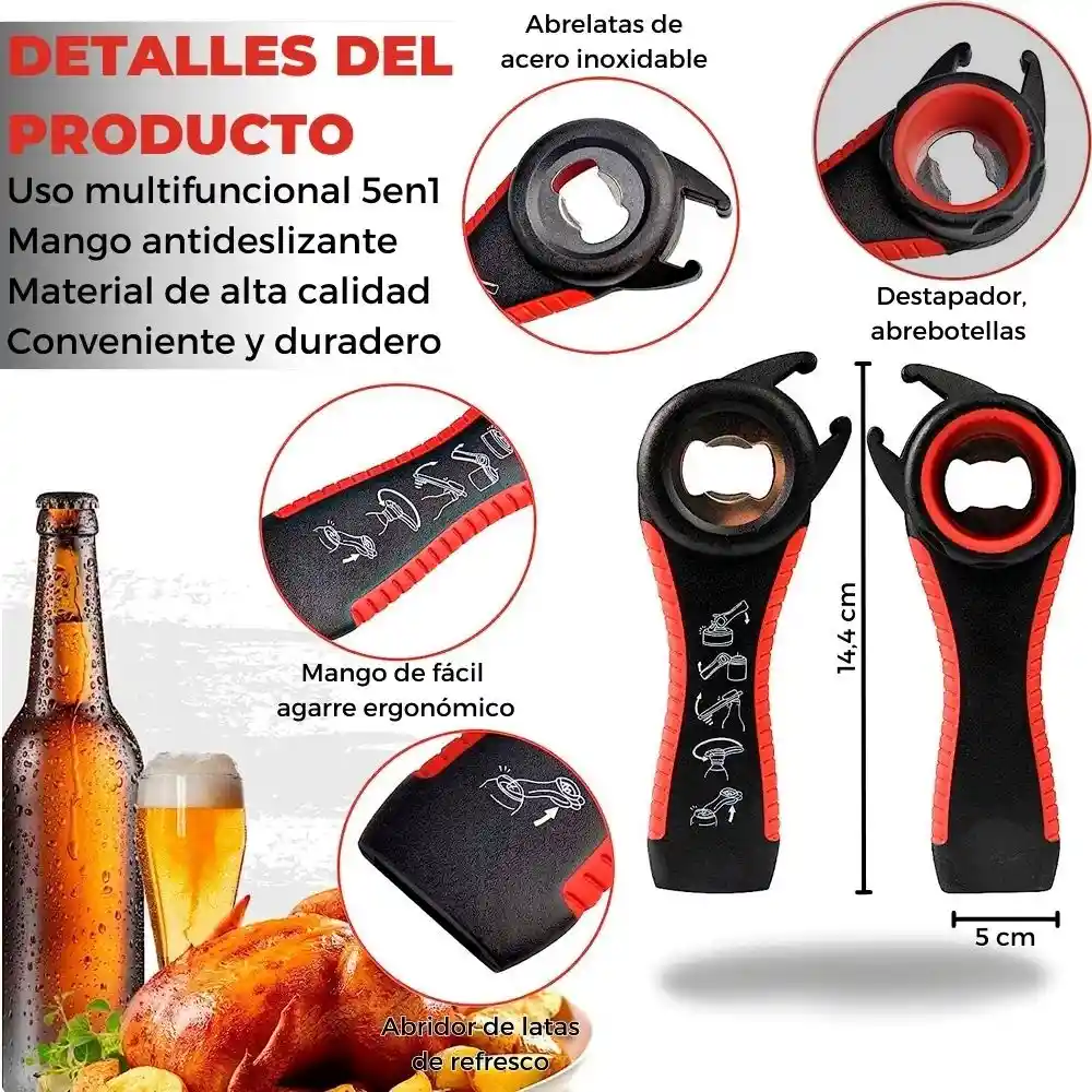 Abrelatas Destapador 5 En 1 Multifuncional Abrebotellas