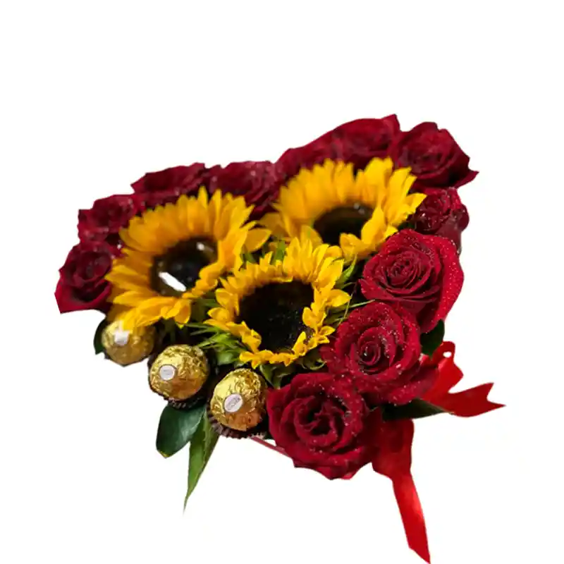 Caja De Rosas Y Girasoles