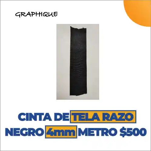 Cinta De Tela Razo O Ilusión Negra De 4 Mm Metro