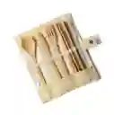  Set De Cubiertos De Bambu Portable Lavable 