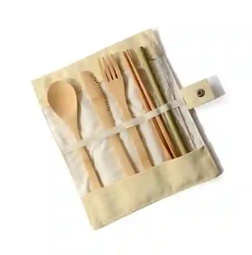  Set De Cubiertos De Bambu Portable Lavable 