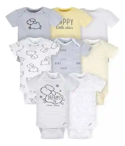 Set Bodys Para Niña Bebe Gerber X8 Unidades Unisex Ovejita 3-6