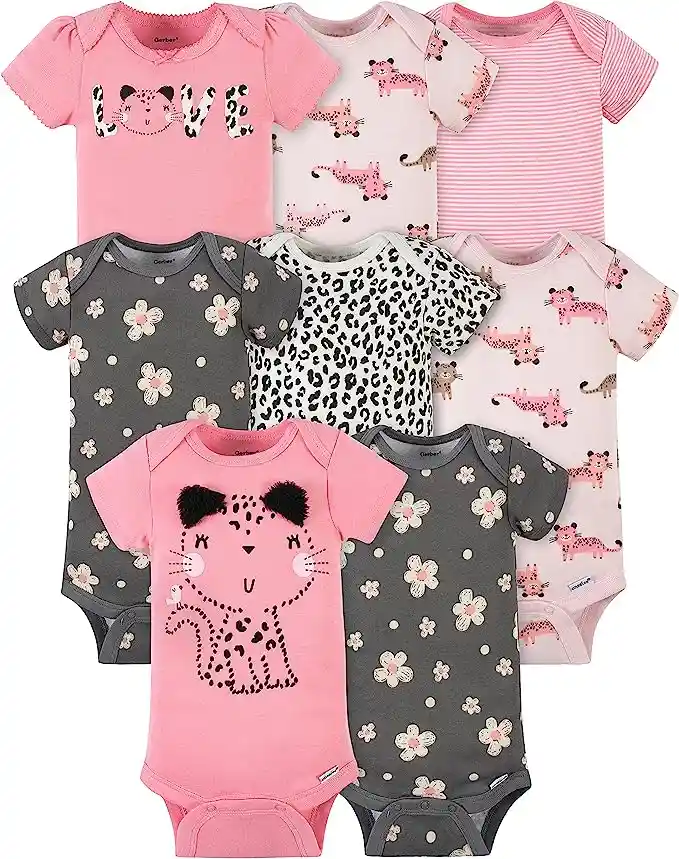 Set Bodys Para Bebe Gerber X8 Unidades Niñas Niños Tigre Rosa 12 Meses