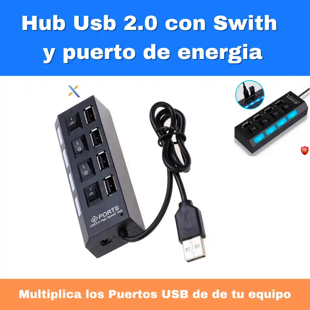 Hub Usb 2.0 4 Puertos Con Switch / Multilector Usb