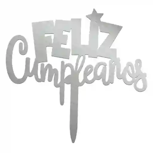 Topper Torta Feliz Cumpleaños Fantasia X 1 Plateado