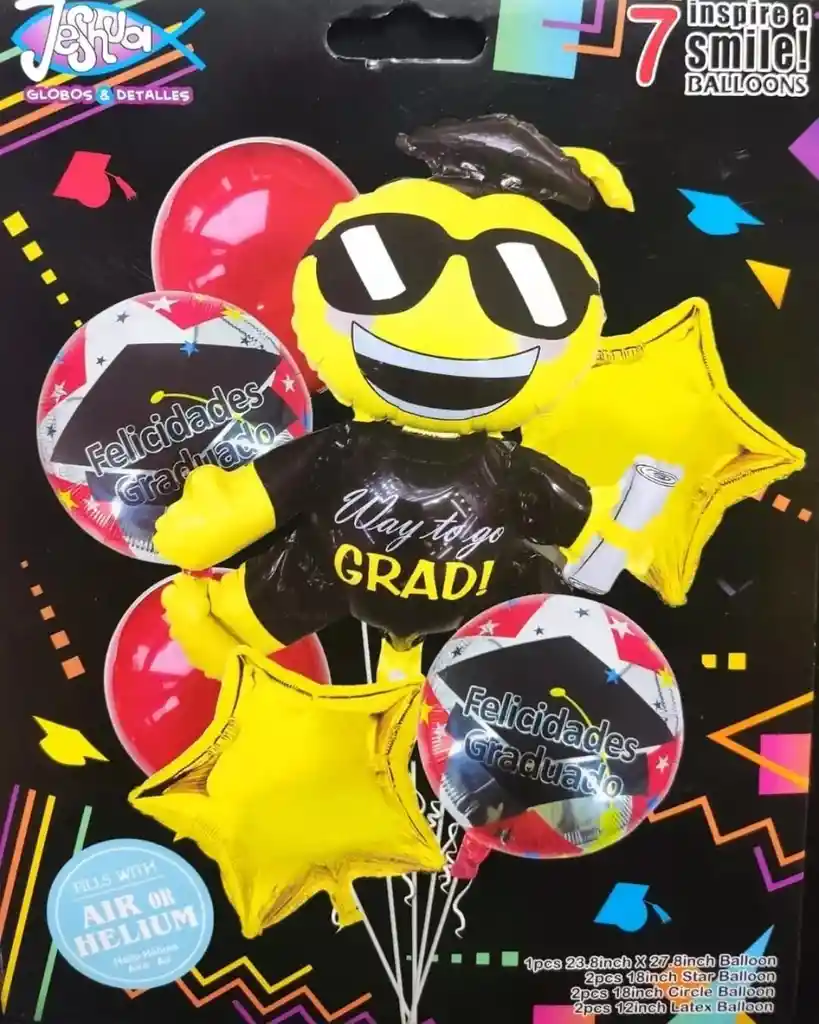 Decoración Globos Grado Grad Smiley Dorado Negro