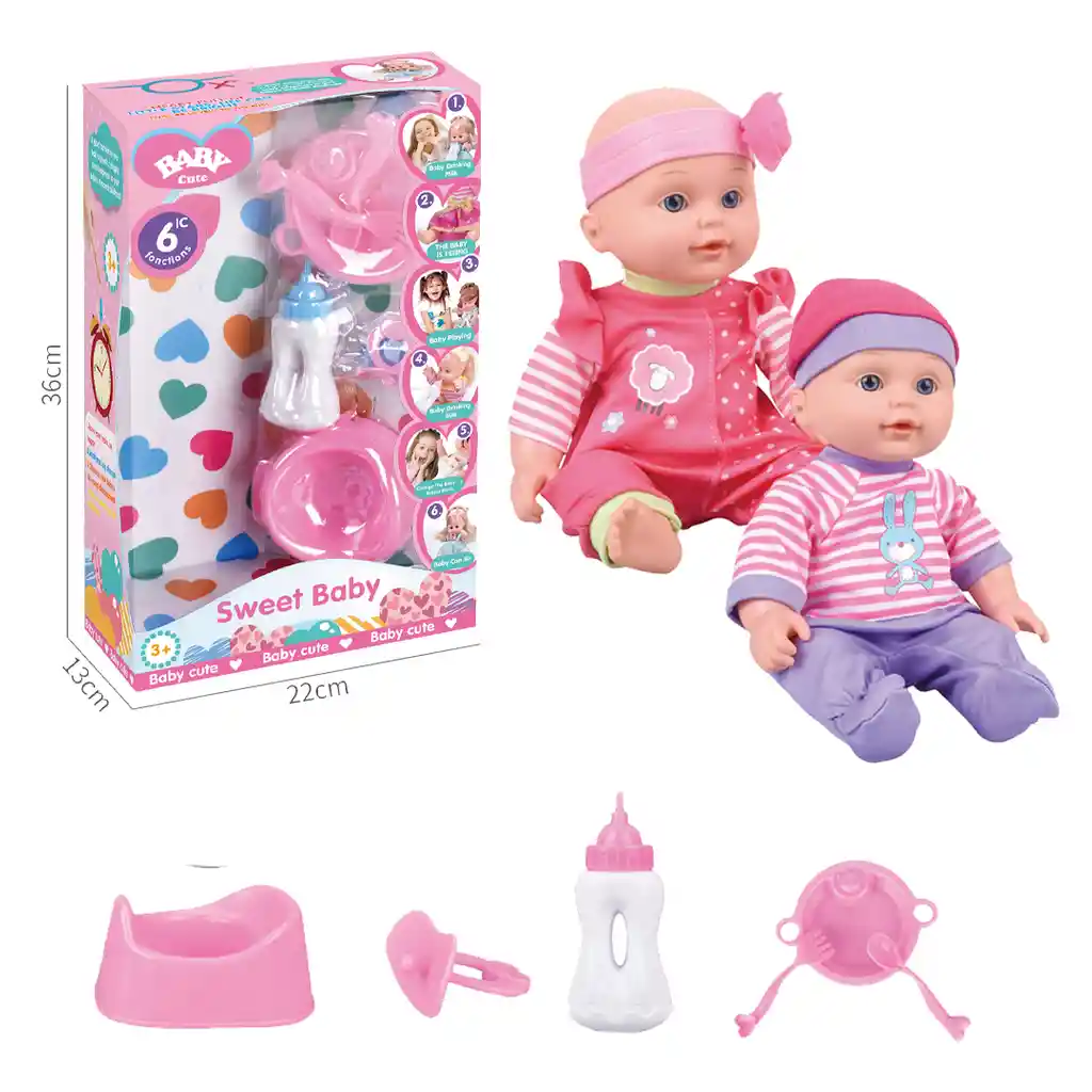 Set De Muñeca De 12 Pulgadas Con Sonido Y Accesorios, En Dos Modelos Surtidos. Toma Agua Y Hace Pipí