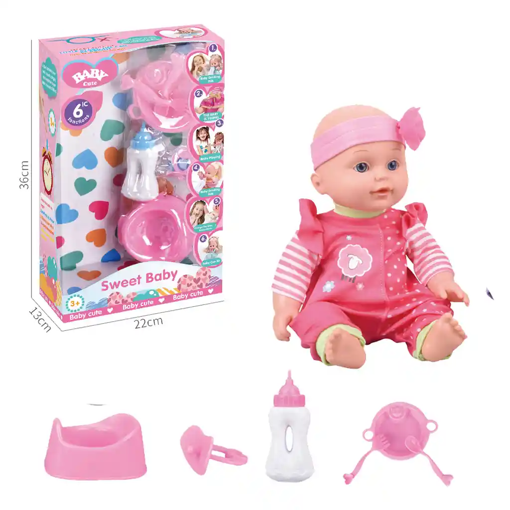 Set De Muñeca De 12 Pulgadas Con Sonido Y Accesorios, En Dos Modelos Surtidos. Toma Agua Y Hace Pipí