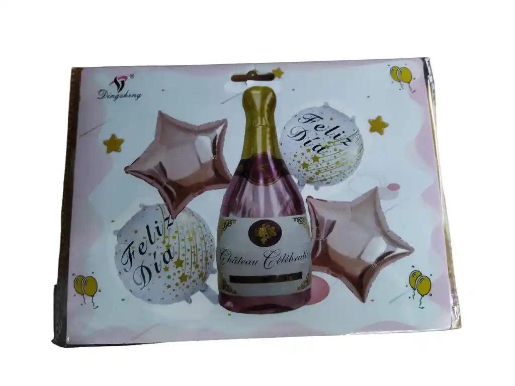 Globos Metalizados Botella De Champagne Rosada Set 5 Globos