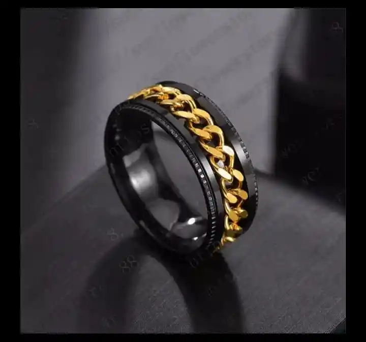 Talla 8 Anillo De Cadena Negro Con Dorado Ilusion Of Time