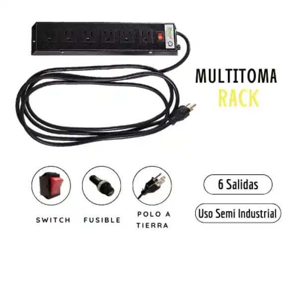 Multitoma Electrica Con Polo A Tierra De 6 Salidas