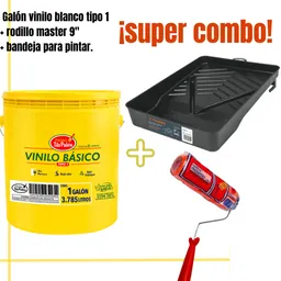 ¡¡ Super Combo!! Galón Vinilo Tipo 1 Blanco + Rodillo Felpa Master 9\ + Bandeja Para Pintar."
