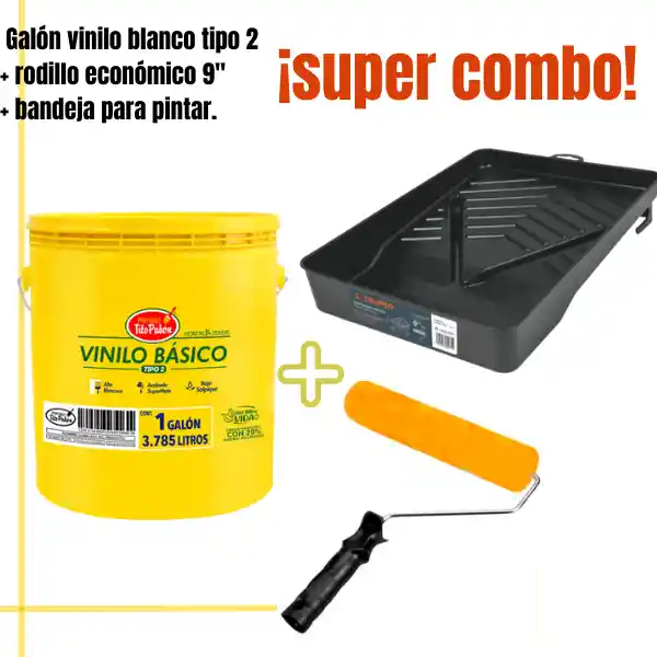 ¡¡ Super Combo!! Galón Vinilo Tipo 2 + Rodillo Felpa Económico 9\ + Bandeja Para Pintar."