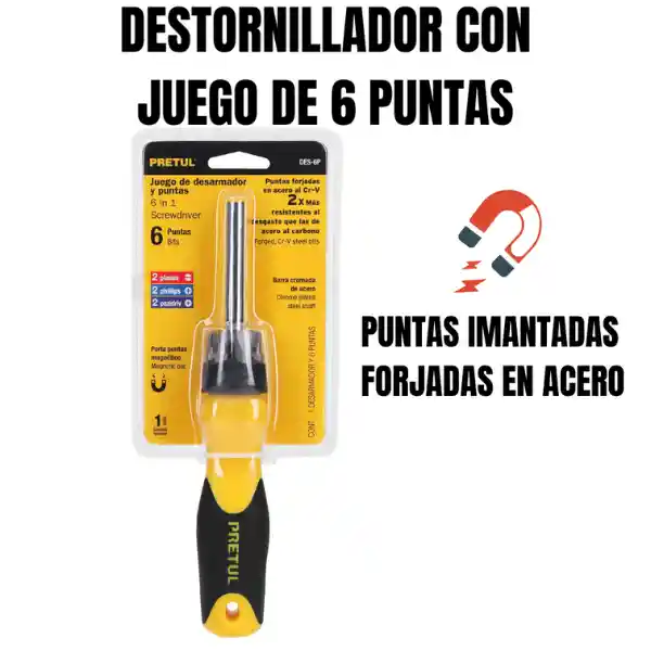 Destornillador Con Juego De 6 Puntas Imantadas (pretul)