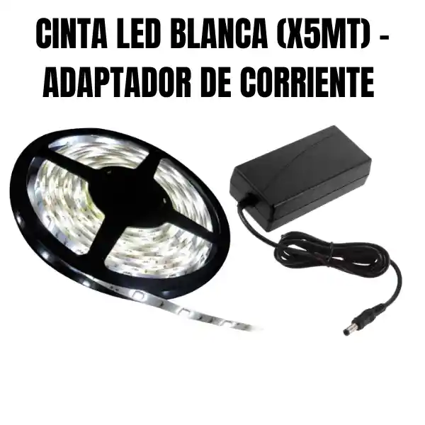 Cinta Led Luz Blanca ( X5 Mts ) Y Aaptador -p De Cinta Led.