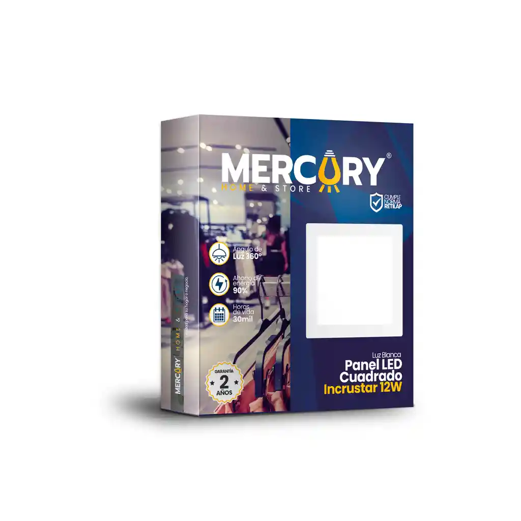 Panel Led Cuadrado Incrustar 12w Mercury (luz Blanca)