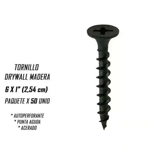 Tornillo Madera Autoperforante 6 X 1'' (2,54 Cm) X 50 Unid