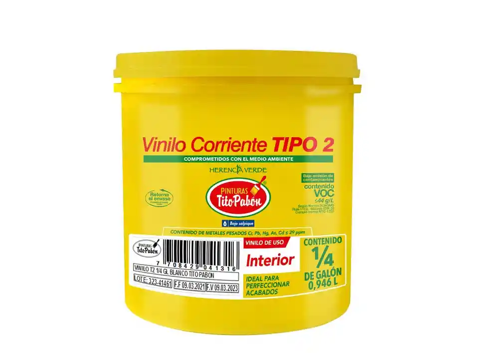 Pintura Vinilo Tipo 2 Blanco 1/4 De Galon Tito Pabon