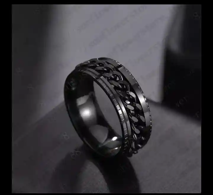 Talla 7 Anillo De Cadena Negro Ilusion Of Time