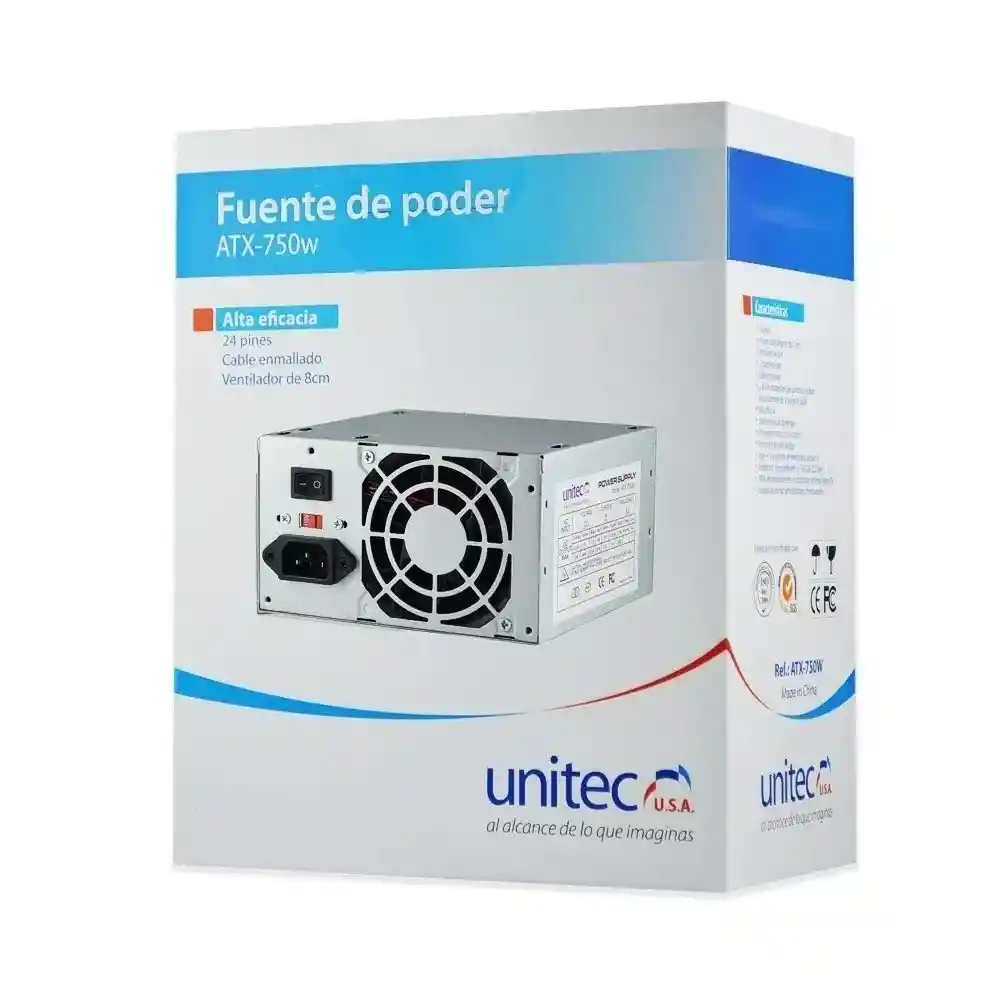 Fuente De Poder Unitec Atx 750w Ventilador De 8cm 24 Pines