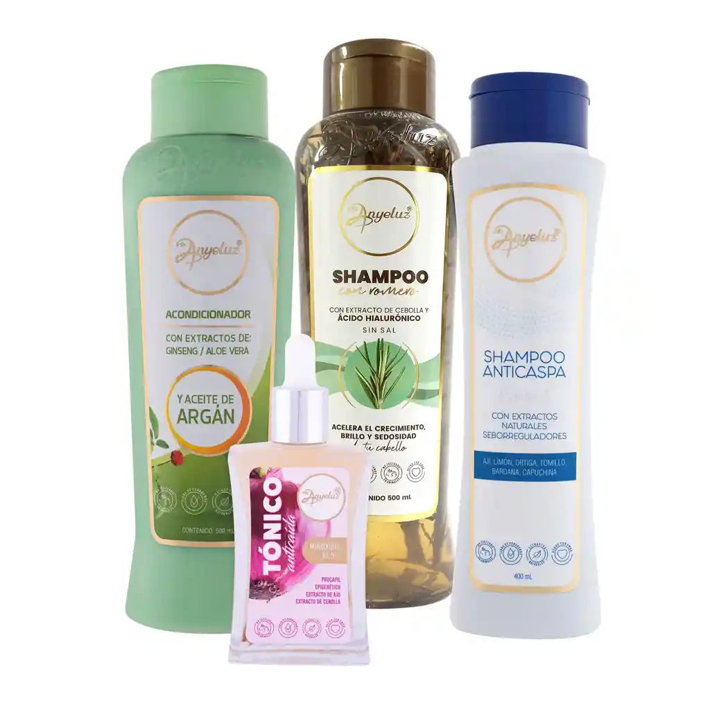  ANYELUZ Kit Anticaspa Y Crecimiento Con Shampoo De Romero 