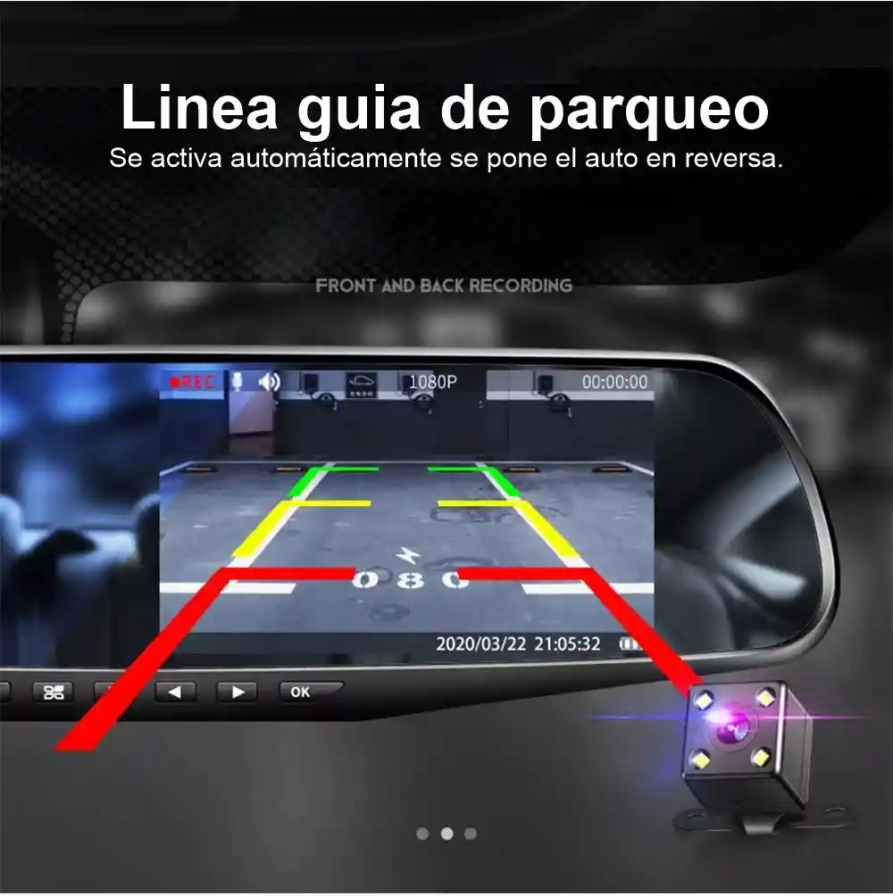 Cámara Dual Carro Espejo Retrovisor Dvr Reversa Sensor