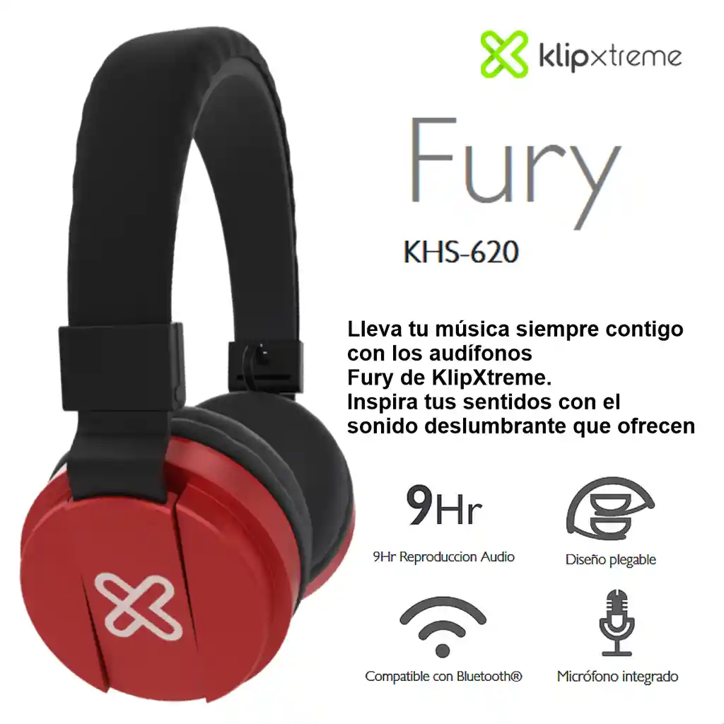 Audífonos Diadema Inalámbrica Bt Klip Xtreme Fury Khs-620rd