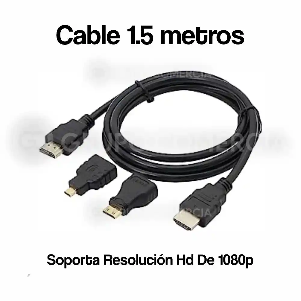 Kit Cable Hdmi 1.5 M Con Adaptadores Mini-hdmi / Micro-hdmi