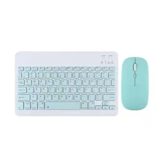 Combo De Teclado Y Mouse Bluetooth Para Tablet Y Celular Azul Claro