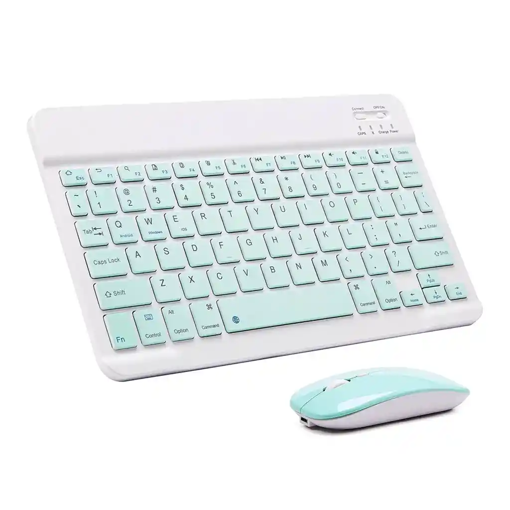 Combo De Teclado Y Mouse Bluetooth Para Tablet Y Celular Azul Claro