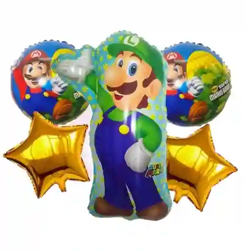 Set De 5 Globos Del Personaje  Luigi De Super Mario Bros