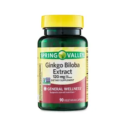 Spring Valley Ginkgo Biloba Extracto Bienestar General Suplemento Dietetico, 120 Mg, 90 Capsulas Vegetarianas