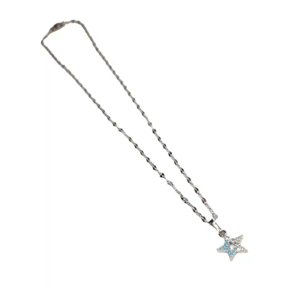 Juego De Aretes Y Collar En Acero Diseño Mini Estrella Azul