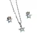 Juego De Aretes Y Collar En Acero Diseño Mini Estrella Azul