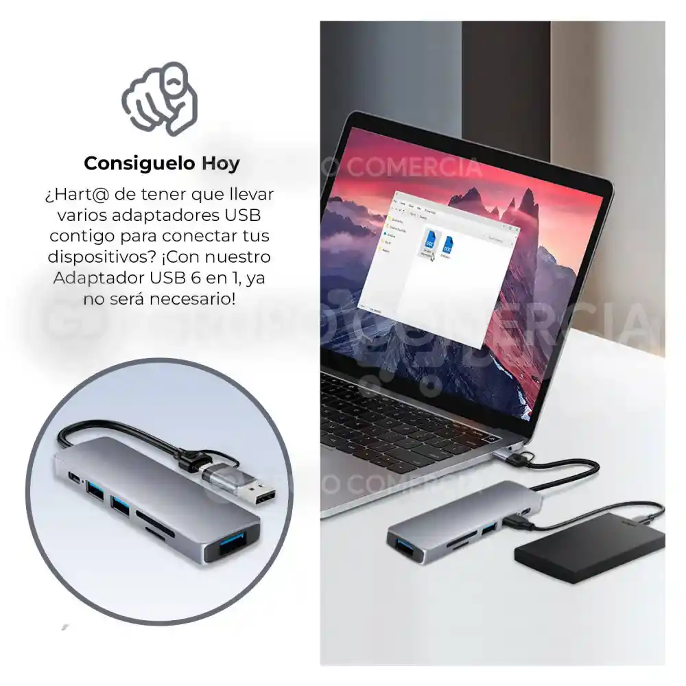 Hub Usb -c 3.0 Adaptador Multipuerto 6 En 1 Para Mac Macbook