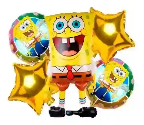 Bouquet X 5 Globos Metalizados Bob Esponja
