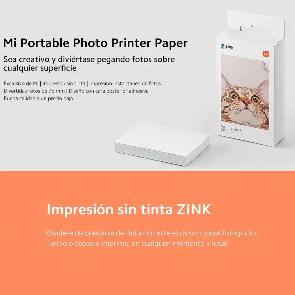 Xiaomi Papel Fotográfico 20 Hojas Portable Photo Printer