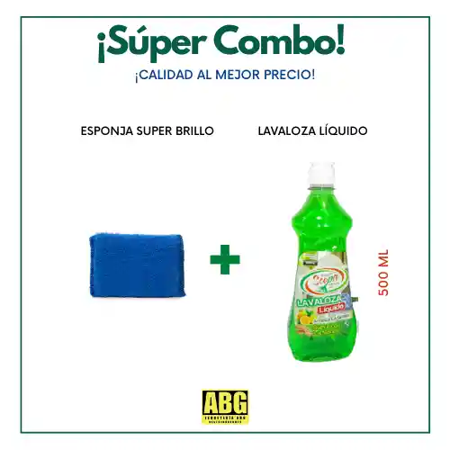 ¡ Super Combo ! Lavaloza Liquido Limón 500ml + Esponja Super Brillo