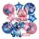 Bouquet X10 Globos Metalizados Stitch Y Angel