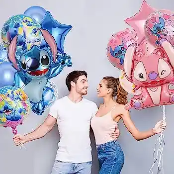 Bouquet X10 Globos Metalizados Stitch Y Angel