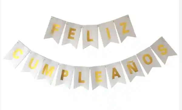 Letrero Guirnalda Banderin Feston Feliz Cumpleaños Escarchado Plateado